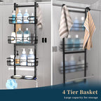 Consumest Over The Door Shower Caddy - 4 Tier Adjustable Hanging Shower Organizer Shelf with 2 Soap Holders & 22 Hooks, Rustproof Easy Installation Hanging Storage Rack for Bathroom, Black - Image 8