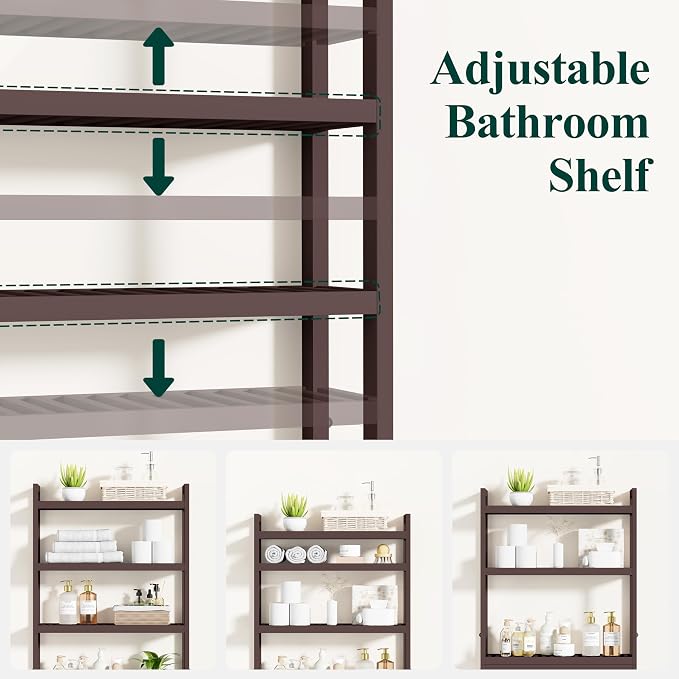 Smiry Bamboo Over The Toilet Storage Cabinet, 4 Tier, Brown - Image 3
