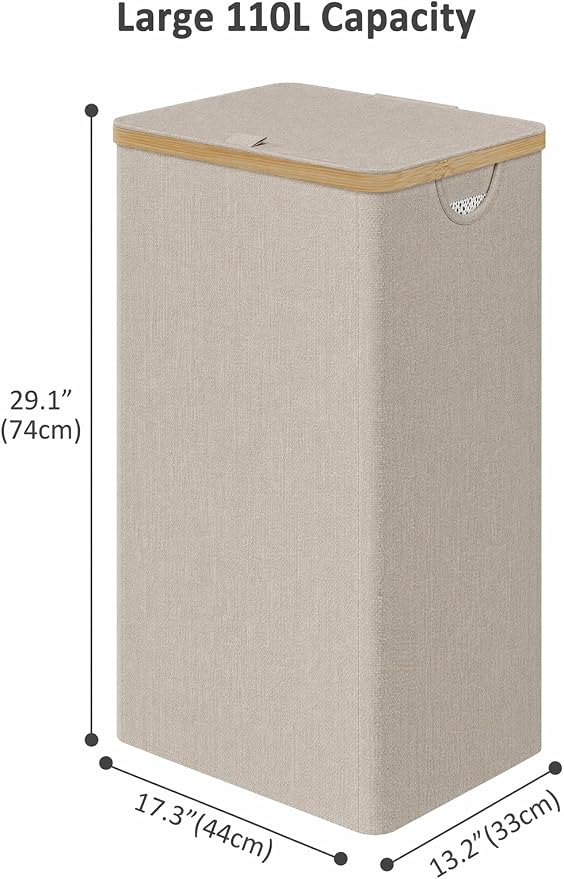 IEGrow Laundry Hamper with Lid,110L Laundry Basket with Mesh Bags,Oatmeal - Image 2