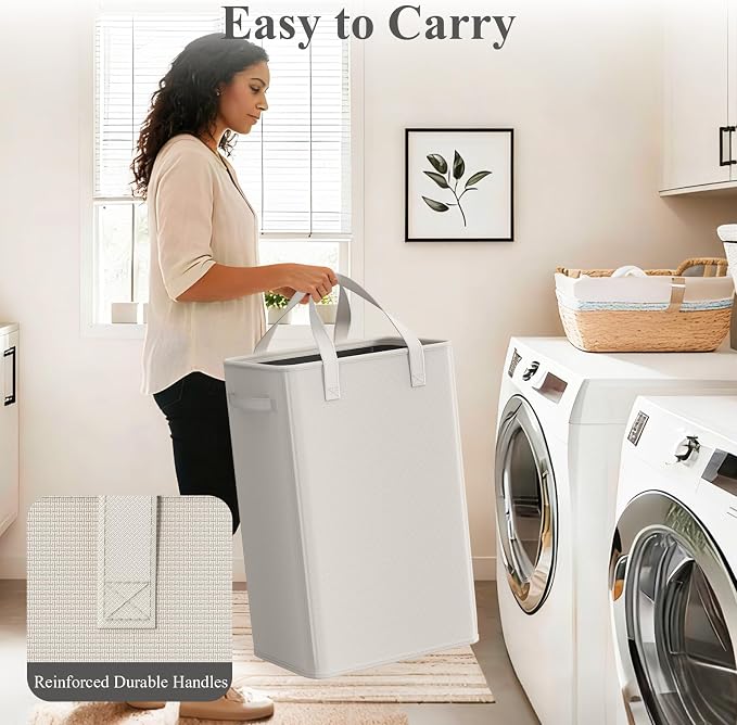 Optish 75L Slim Laundry Hamper, Baby Hamper for Nursery with Handles, Large Laundry Basket for Dorm, Bedroom, Living Room, Collapsible Laundry Basket, White - Image 5