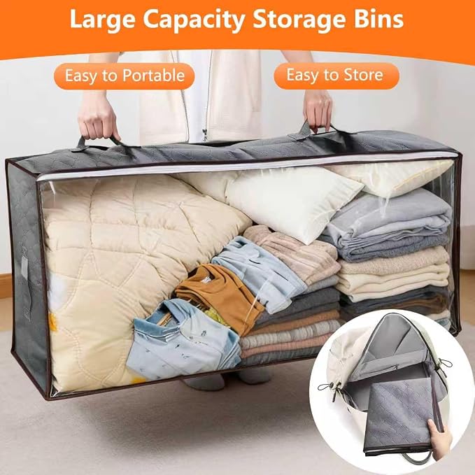 90L Under Bed Storage Containers,4-Pack Closet Organizer Storage Bins ,Grey | for Organization and Storage Clothes, Shoes, Blankets & Pillows,Visible Transparent Top Storage Bins with Lids - Image 4