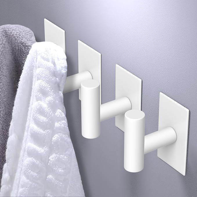 VAEHOLD Wall Towel Hooks, Heavy Duty Sticky Holder Waterproof Towel Hooks for Hanging Coat, Clothes, Closet Hook Wall Mount for Kitchen (White, 6 Pack) - Image 2