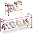Bumusty 2 Tier Expandable Shoe Rack for Closet, Pink | 18"-33" Adjustable Shoe Rack for Entryway, Small Shoe Organizer for Dorm, Front Door, Sturdy Metal by BUMUSTY