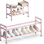 Bumusty 2 Tier Expandable Shoe Rack for Closet, Pink | 18"-33" Adjustable Shoe Rack for Entryway, Small Shoe Organizer for Dorm, Front Door, Sturdy Metal by BUMUSTY