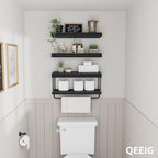 QEEIG Bathroom Floating Shelves Over Toilet - Wall Mounted Shelf Toilet Paper Storage Farmhouse 16 inch Set of 3, Black (027-40B3) - Image 6