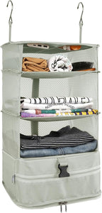 Surblue Hanging Closet Storage Bag Collapsible 3-Shelf Washable Oxford Fabric with 2 Hooks (L 11.41 * 11.41 * 19.68in, Light Gray) by SURBLUE