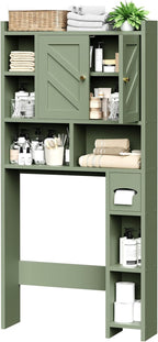 Over The Toilet Storage Cabinet, 64.6" Tall Bathroom Organizer Space Saver with Toilet Paper Holder & Adjustable Shelf, Freestanding Wood Cabinet for Small Space, Green - Image 7