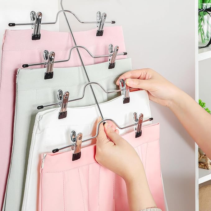 TOPIA HANGER 4 Tier Metal Skirt Hangers with Clips 80% Space Saving 2 Pack - Image 4