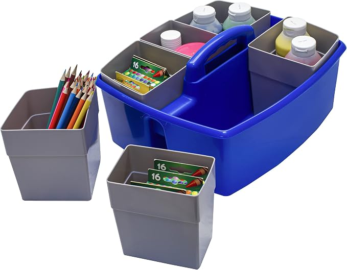 Storex Large Classroom Caddy with Cups, 13 x 11 x 6.575 Inches, Blue, Case of 2 (00985U02C) - Image 8
