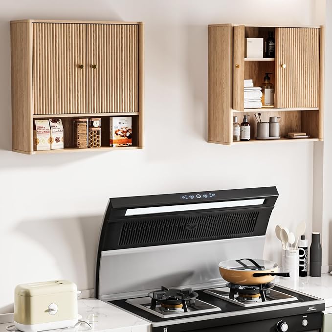 Bathroom Wall Cabinet, Medicine Cabinet with Adjustable Wood Shelf & Doors, Over The Toilet Storage Organizer Wall Mounted Storage Cabinet for Laundry Room, Kitchen, Living Room, Cupboard, Oak - Image 8