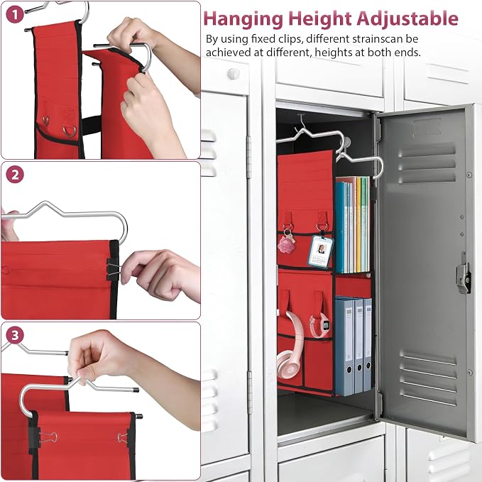 LOVEGRASS 3 Shelf Hanging Locker Organizer with Side Pockets, Red and Black - Image 6