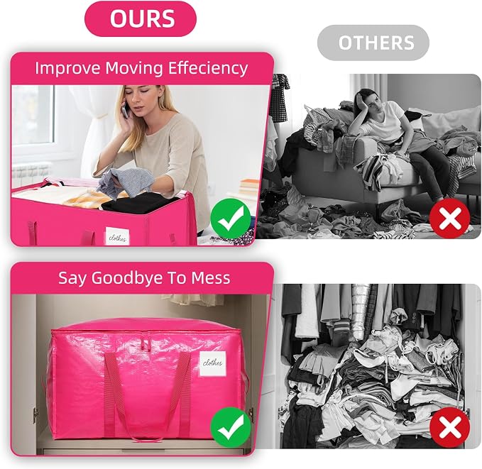 Moving Bags Heavy Duty Hot Pink – Large Packing Bags for Moving, Extra Large Storage Totes with Zippers and Handles - Image 3