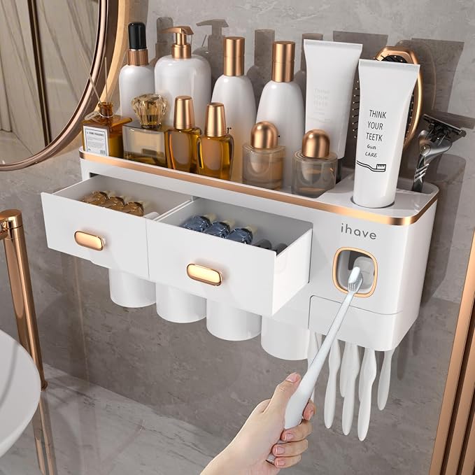 iHave Toothbrush Holders Bathrooms Wall Mount Toothpaste Dispenser & 4 Cups by ihave