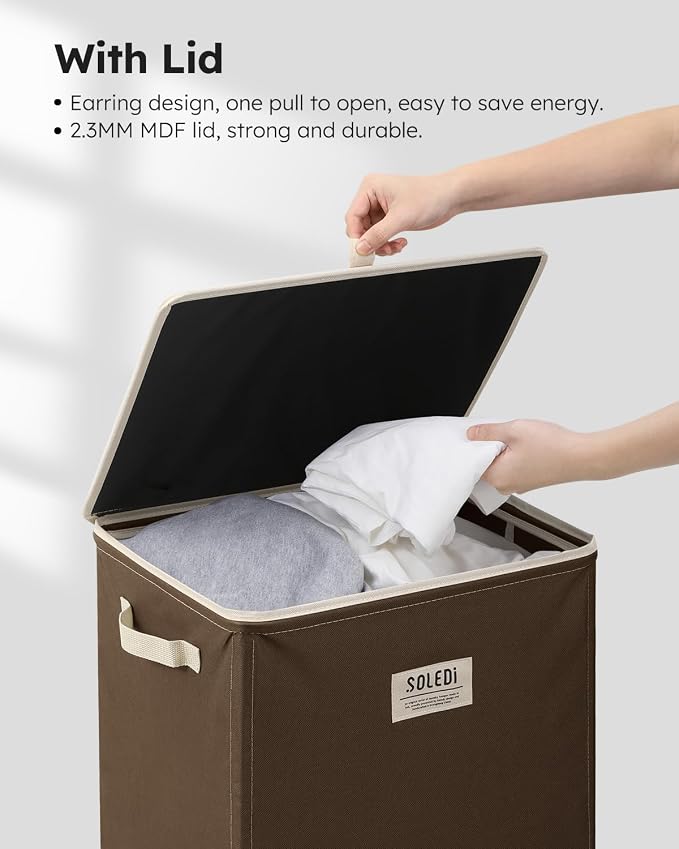 SOLEDI 100L Laundry Hamper with Lid, Large Collapsible Laundry Basket - Image 6
