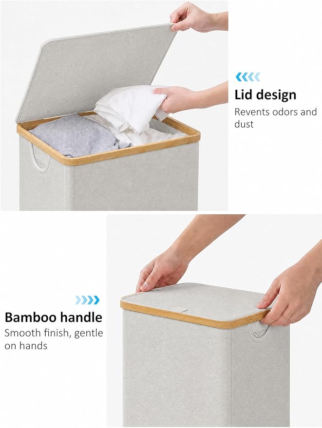 IEGrow Laundry Hamper with Lid,110L Laundry Basket with Mesh Bag,Light Grey - Image 4