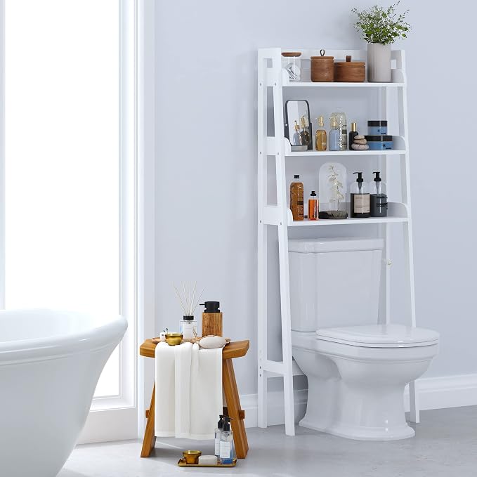 UTEX Over The Toilet Storage Shelf, 3-Tier Bathroom Organizer, White - Image 7
