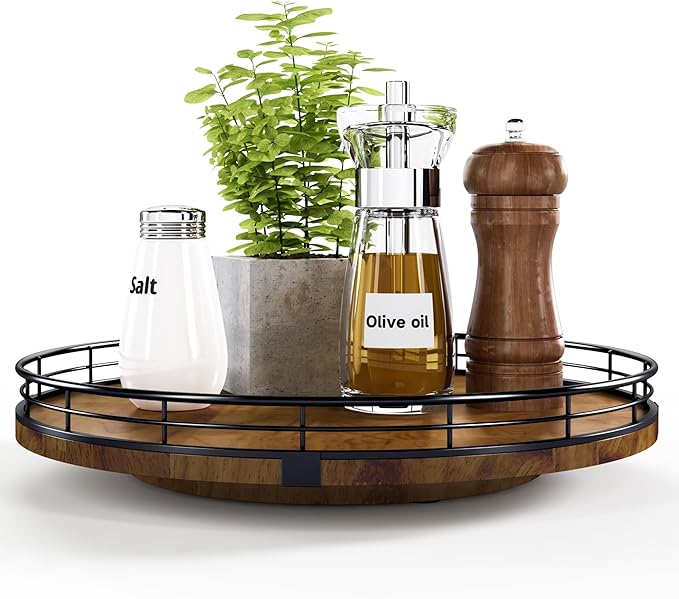 AMH 12-Inch Farmhouse Oak Lazy Susan Organizer, Walnut Finish by AMH