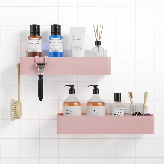 Kitsure Shower Caddy Adhesive, Stylish Shower Organizer, Large, Pink by Kitsure