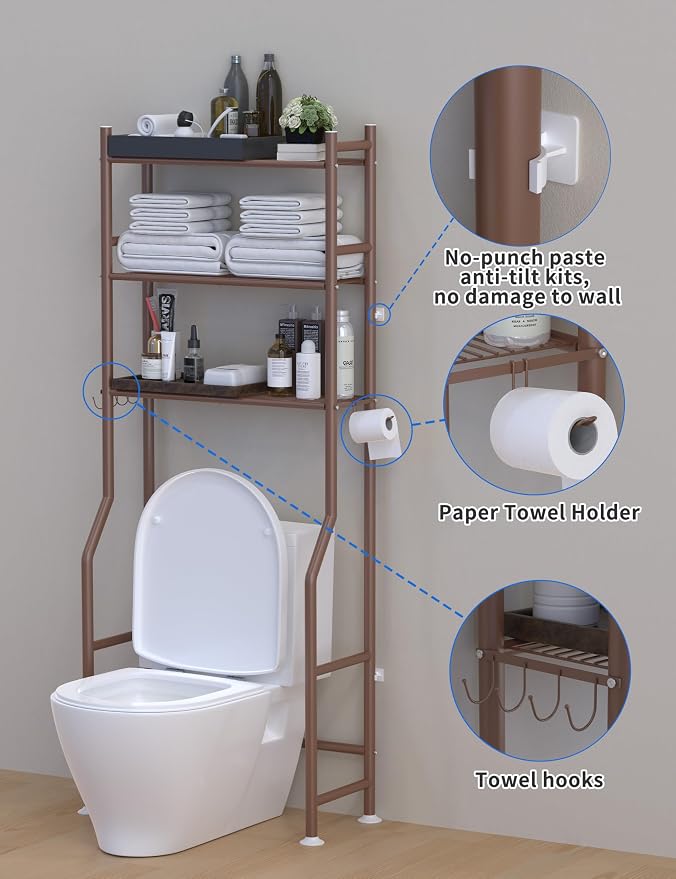 Livilord 3-Tier Over Toilet Storage, Freestanding, Bronze - Image 4