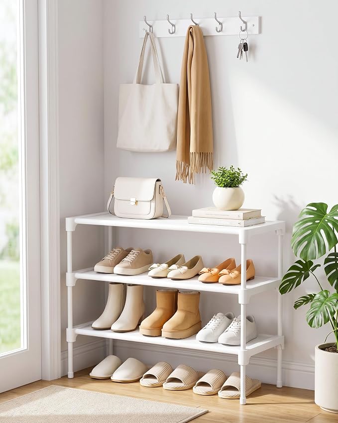 Kitsure Shoe Rack - Non-Woven Shoe Rack Shelf, Shoe Organizer for Closet, Entryway, Garage & Corridor, Stackable Shoe Shelves, 27.5" Wide - 3 Tier, White | Shoe Organizer for Closet, Entryway, Garage, Stackable Shoe Shelves, college dorm&apartment esse... - Image 2