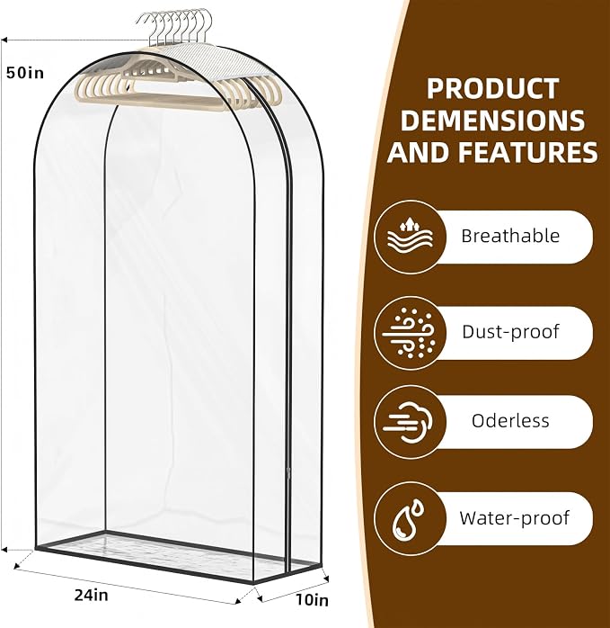 Clear Garment Bags for Hanging Clothes, 4-Pack, 50" - Image 2