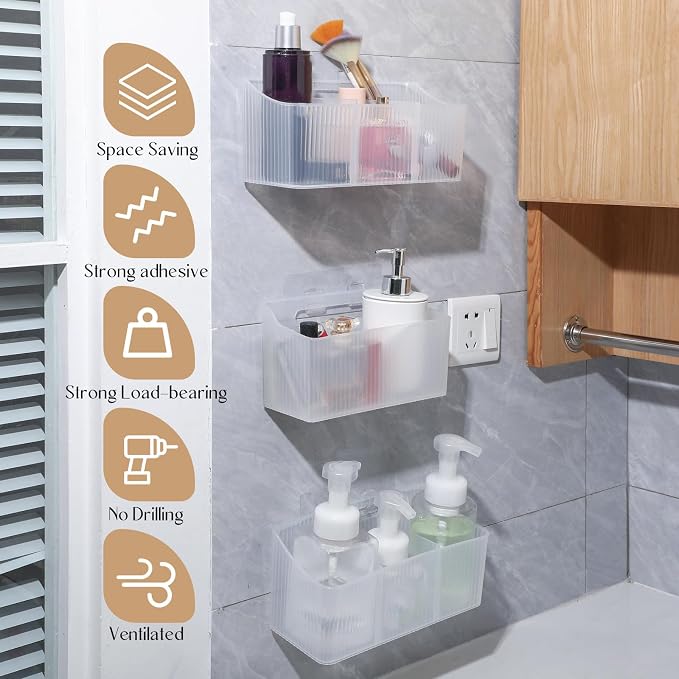 Baderke 6 Pcs Kitchen Cabinet Door Organizer Adhesive, Clear Wall Mounted Storage Bins, Organizer Basket Hanging Bin, Shower Caddy for Bathroom, Kitchen, Cabinet, Pantry - Image 6
