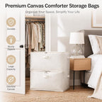 6 Pack Canvas Comforter Storage Bags for Clothes & King Comforters, Natural - Image 3