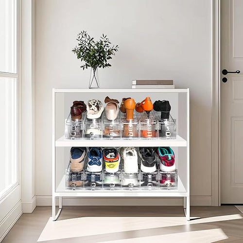 12 Pack Adjustable 50% Space-saving Shoe Slots Organizer, Clear - Image 2