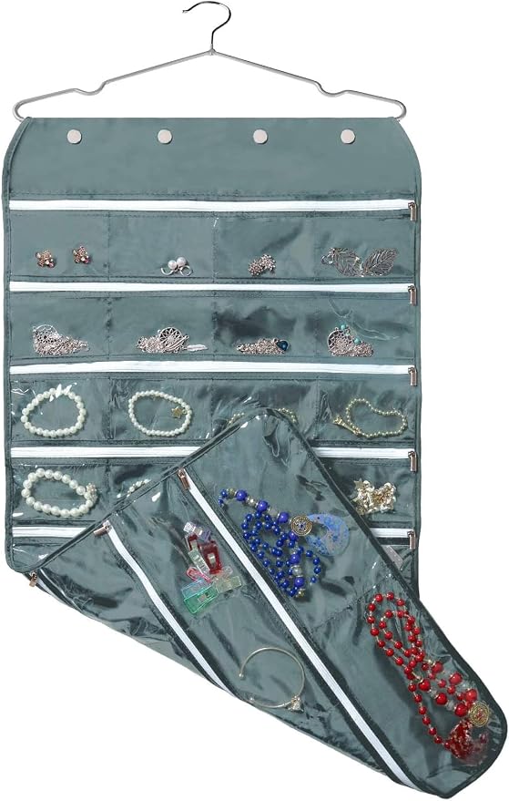 BB Brotrade Hanging Jewelry Organizer,Accessories Organizer,56 Zipper Pocket Organizer for Holding Jewelries (Grey-Zipper) by BBBrotrade