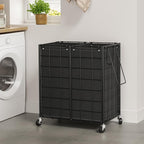 WOWLIVE Double Laundry Hamper with Wheels, Metal Rolling Laundry Basket - Image 3