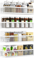 Spice Rack Wall Mount, 4 Pack Wall Spice Rack & Hanging Storage Baskets Organizer Wall Mount, Large Capacity Metal Spice Shelf for Kitchen Cabinet, Pantry Doors, Bathroom, Shower, Home Decor by Umomi