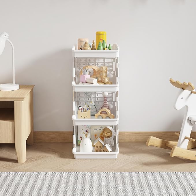 Lifewit 4 Tier Plastic Stackable Storage Baskets for Clothes 2 Pack, White - Image 2