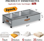 Yecaye Under Bed Storage with Wheels, 2 Pack Under Bed Storage Containers with Adjustable Dividers & Clear Window, Rolling Underbed Organizer Bins Drawers for Clothes, Shoes, Blankets, Grey - Image 4