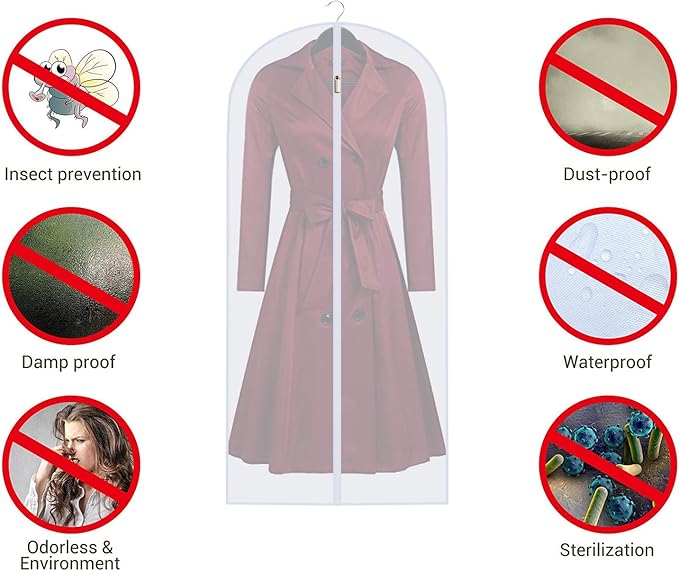 Garment Bags for Hanging Clothes Breathable Suit Bag (Set of 12) Covers with Zip PEVA Clothes Cover Bags Coat Waterproof Dress Cover Bags for Wardrobe Storage and Travel for Suits, Gowns-24'' x 40'' - Image 6