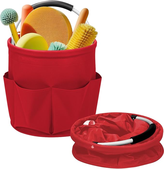 Cleaning Caddy for Cleaning Supplies,17L Cleaning Supply Caddy with Handle Foldable Cleaning Supplies Organizer Bucket Cleaning Products Organizers for Home, Garden (Red) by Ashmacdo