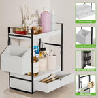 2-Tier Bathroom Counter Organizer, Wooden Vanity Shelf with Drawer & Basket - Image 3