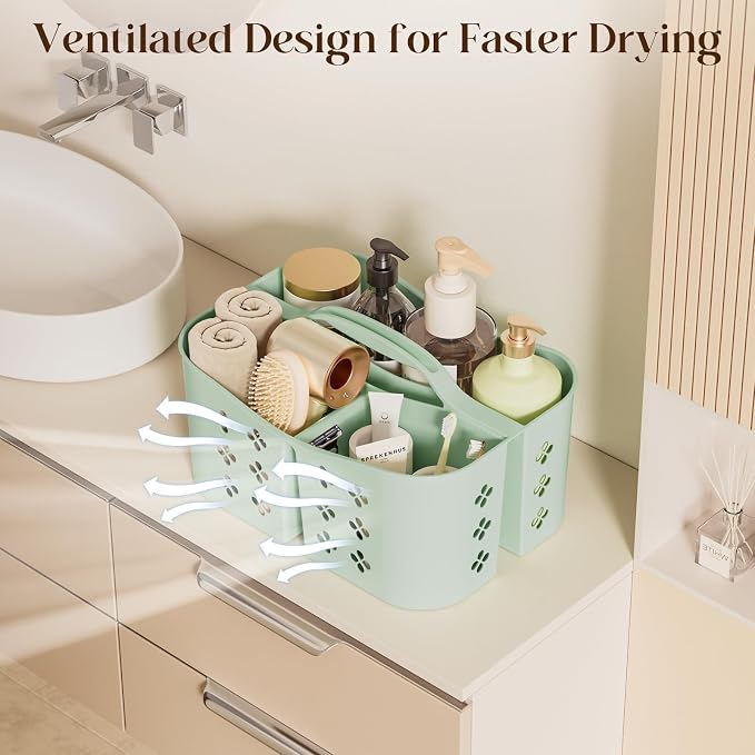 PQH Portable Shower Caddy with Handle, Large Capacity Shower Basket Organizer, Quick-Drain Bathroom Storage Tote, Durable Plastic Shower Organizer for College Dorm, Beach, Gym Essentials, MintGreen - Image 5