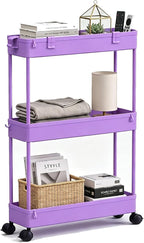SPACELEAD Slim Storage Cart 3 Tier,Bathroom Organizer Rolling Utility,Mobile Shelving Unit Slide Out for Office, Kitchen, Laundry Room & Narrow Places,Purple by Home