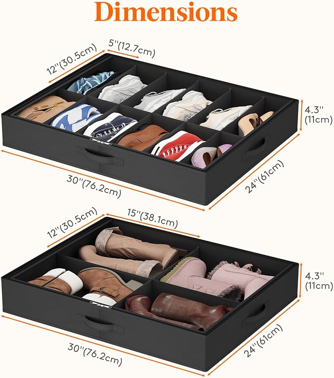 Lifewit Under Bed Shoe Storage Organizer 1 Pack(12 Shoes Cells+4 Boots Cells), 4.3 Inches Profile Fabric Shoes Container Box with Clear Cover, Foldable Storage Bag with 2 Handles, Fits 10 to 16 Pairs - Image 5