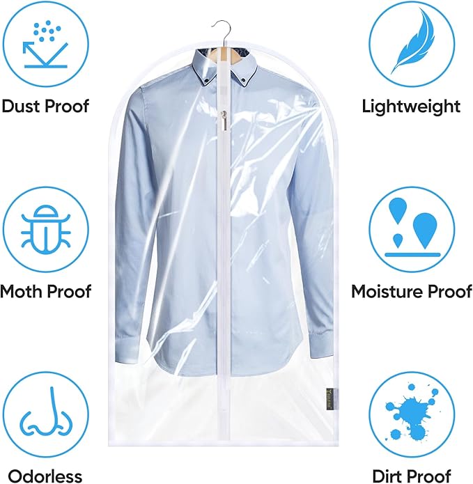 BALEINE 12PK Clear Garment Bags for Hanging Clothes, 60" Dress Suit Bag - Image 3