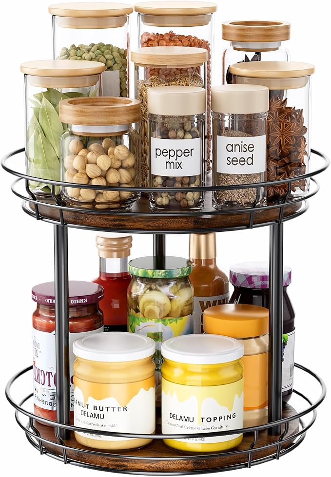 LAMU 2 Tier Lazy Susan Turntable Rotating Spice Rack Organizer for Cabinet - Image 9