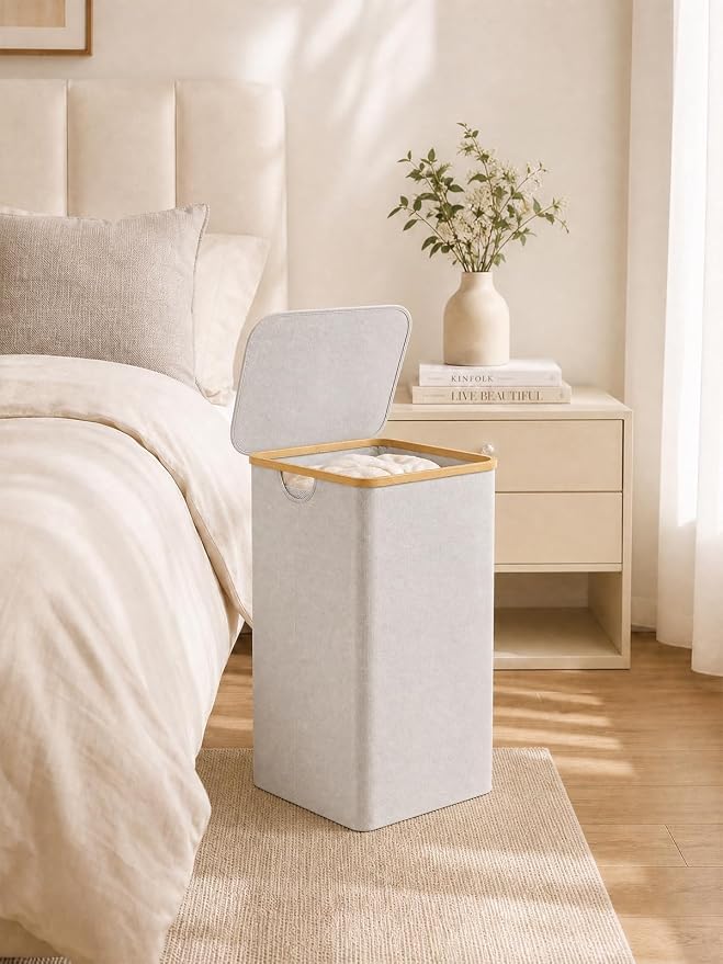 IEGrow Laundry Hamper with Lid,110L Laundry Basket with Mesh Bag,Light Grey - Image 8