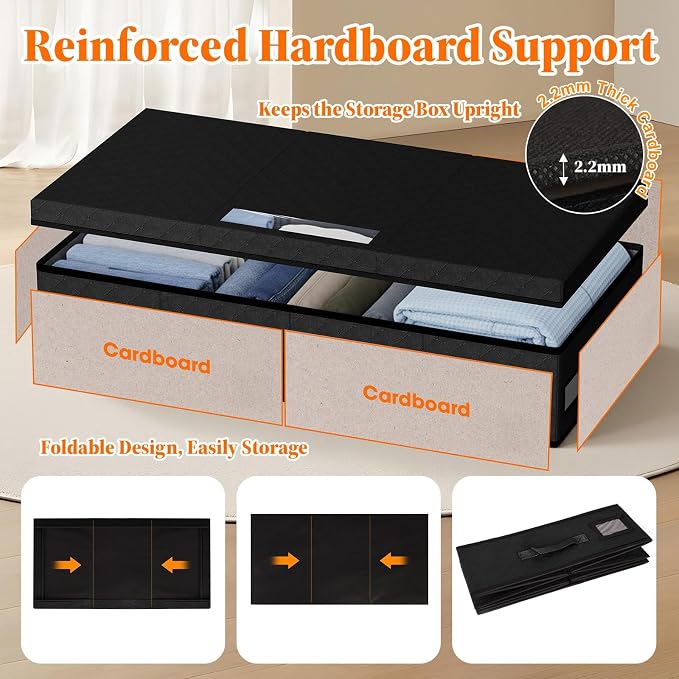StoreHappily Under Bed Storage Containers with Lids, 2 Pack Foldable Black - Image 4