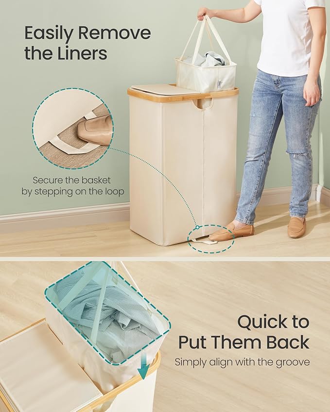 SONGMICS Laundry Hamper with 2 Lids, 150L Laundry Basket，2 Compartments - Image 5