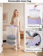 IEGrow Laundry Hamper with Lid,110L Laundry Basket with Mesh Bags,Purple - Image 5