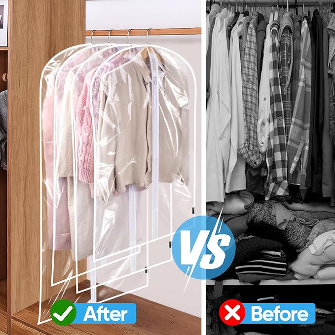 BALEINE 2PK Clear Garment Bags for Hanging Clothes, 60" Dress Suit Bag - Image 6