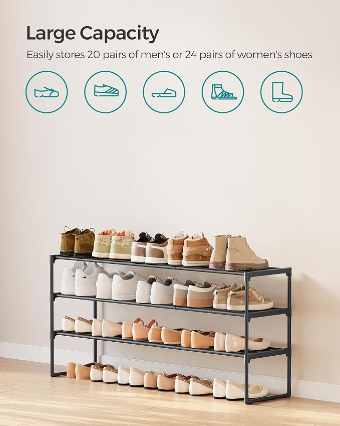 SONGMICS Shoe Rack, 3-Tier Shoe Organizer, Metal Storage Shelf | for Entryway, Upright or Upside Down, for 20-24 Pairs, Stackable, 11.8 x 46.1 x 21.7 Inches, Black ULSA033B01 - Image 6