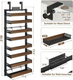 8 Tier Over the Door Pantry Organizer with Adjustable Wooden Baskets, Heavy Duty 2 in 1 Wall Mounted & Hanging Spice Rack for Kitchen, Cabinet and Closet Organization - Image 2
