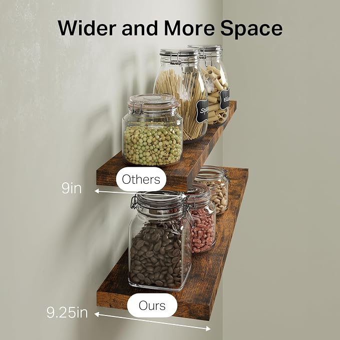 BAYKA Rustic Brown Floating Shelves 47.2in, Set of 2, Wall Mount Wood Shelf (Pack of 2) - Image 6