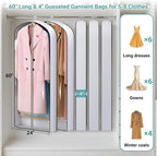SLEEPING LAMB 60" Long Hanging Garment Bags for Closet Storage Gusseted Clear Dress Bag for Clothes, Gowns, Coats, Suits, 5 Packs - Image 2